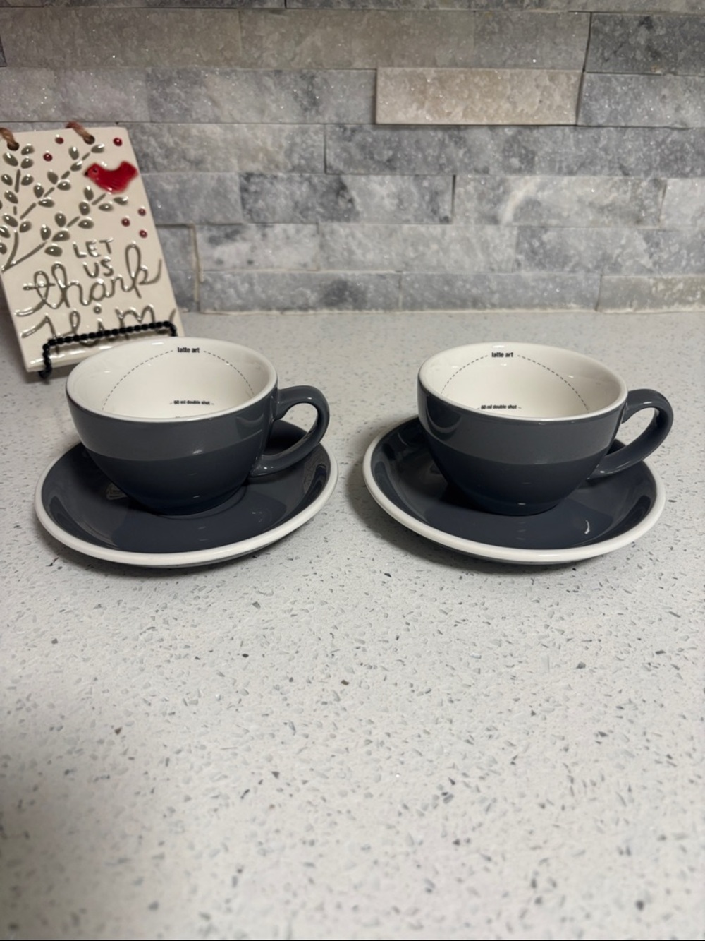 Breville Latte Art Training Cup & Saucer Set Gray Ceramic Espresso - Set of 2